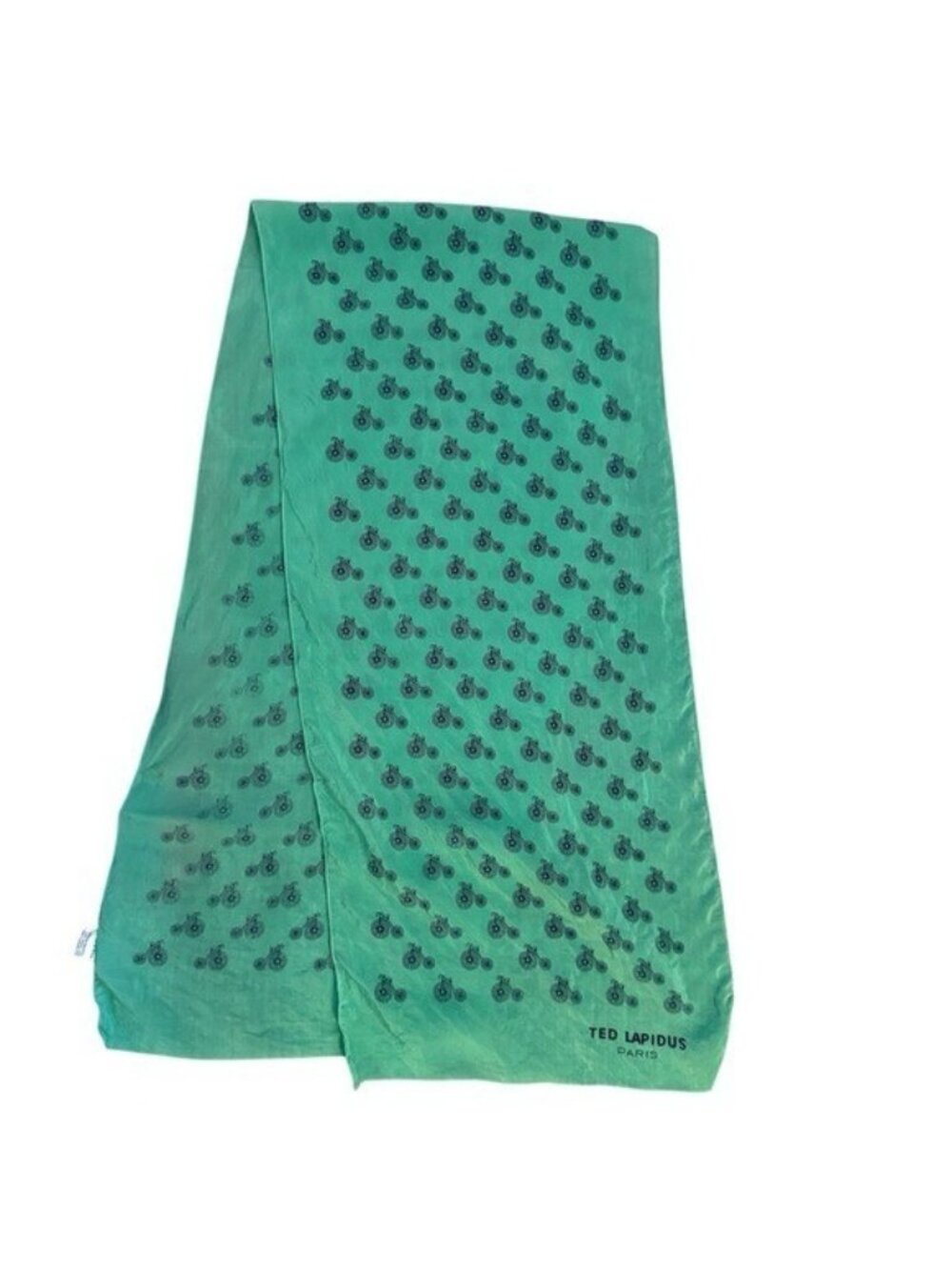 Vintage Ted Lapidus Paris Green Bicycle Patterned Silk Scarf